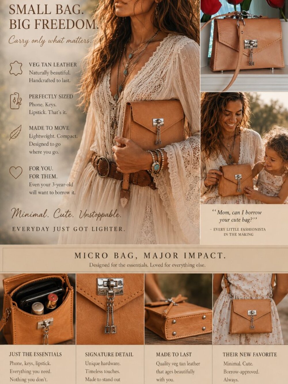 👜 Women Bags - Mini - Shoulder Bags - handmade -100% full grain leather